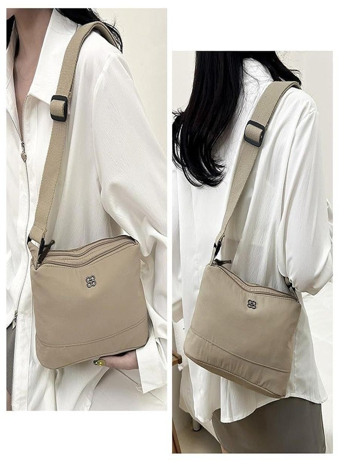 JAMBUVANTI جامبوفانتي (حقيبة كروس بودي واحدة للنساء، حقيبة كتف صغيرة من النايلون، محفظة بسيطة بسحاب، حقيبة يد متعددة الجيوب، محفظة صغيرة خفيفة الوزن للجنسين (كريمي)) - Image 5